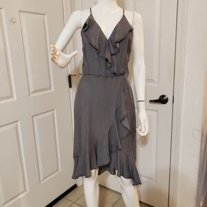 1250°C Size Small Elegant Asymmetrical Charcoal Ruffle Dress